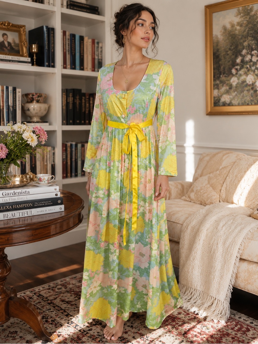 Vanity Fair Pastel Floral Nightgown in Pink, Green & Cream /Sz 10